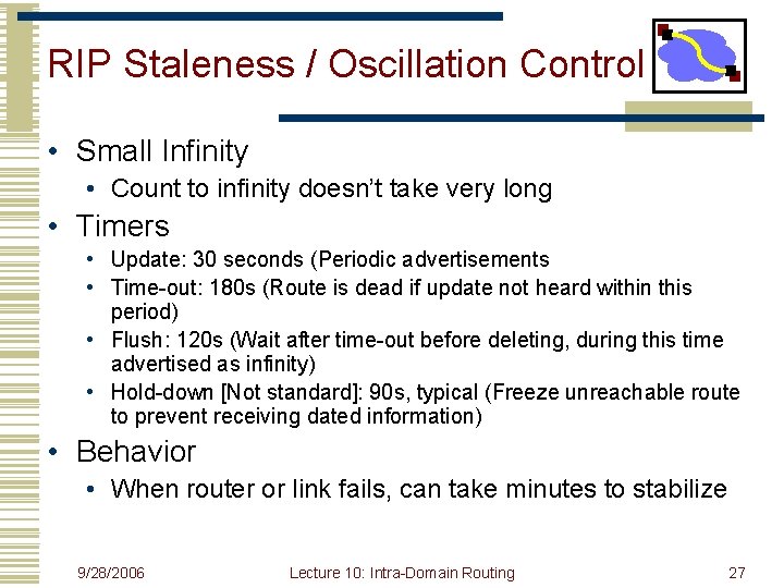 RIP Staleness / Oscillation Control • Small Infinity • Count to infinity doesn’t take
