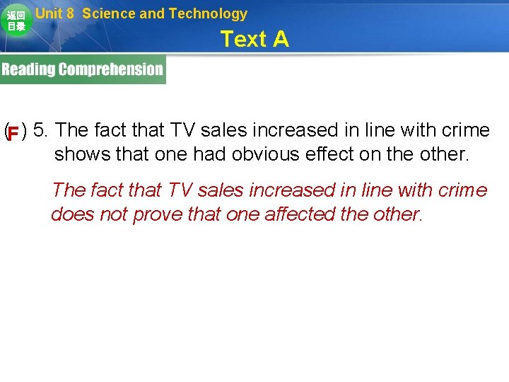 返回 目录 Unit 8 Science and Technology Text A (F ) 5. The fact 返回 目录 Unit 8 Science and Technology Text A (F ) 5. The fact