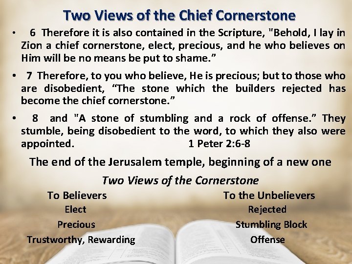 Two Views of the Chief Cornerstone 6 Therefore it is also contained in the