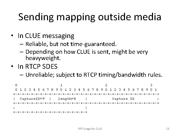 Sending mapping outside media • In CLUE messaging – Reliable, but not time-guaranteed. –