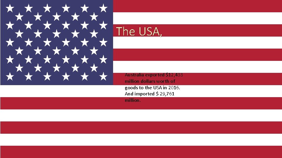 The USA, Australia exported $12, 433 million dollars worth of goods to the USA