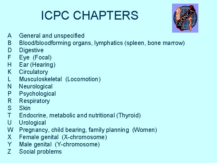 ICPC CHAPTERS A B D F H K L N P R S T ICPC CHAPTERS A B D F H K L N P R S T