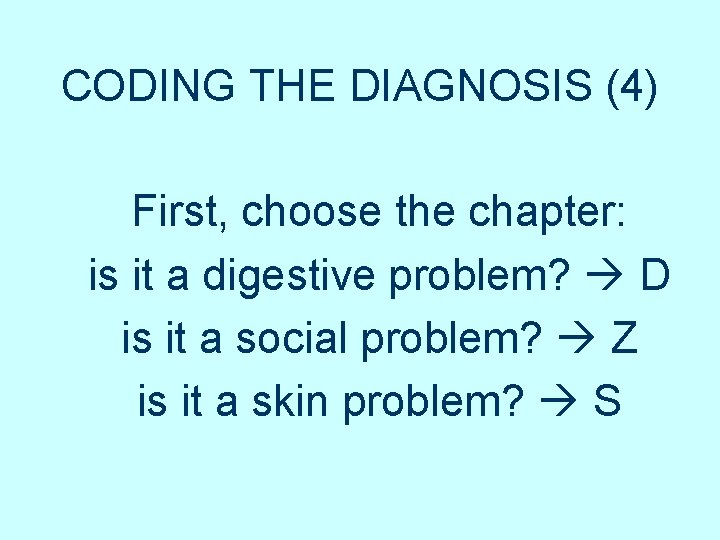 CODING THE DIAGNOSIS (4) First, choose the chapter: is it a digestive problem? D CODING THE DIAGNOSIS (4) First, choose the chapter: is it a digestive problem? D