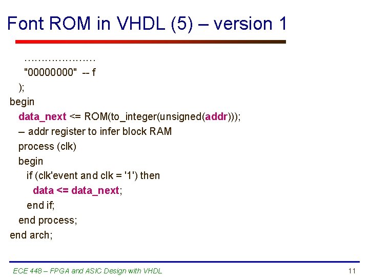 Font ROM in VHDL (5) – version 1 ………………… "0000" -- f ); begin