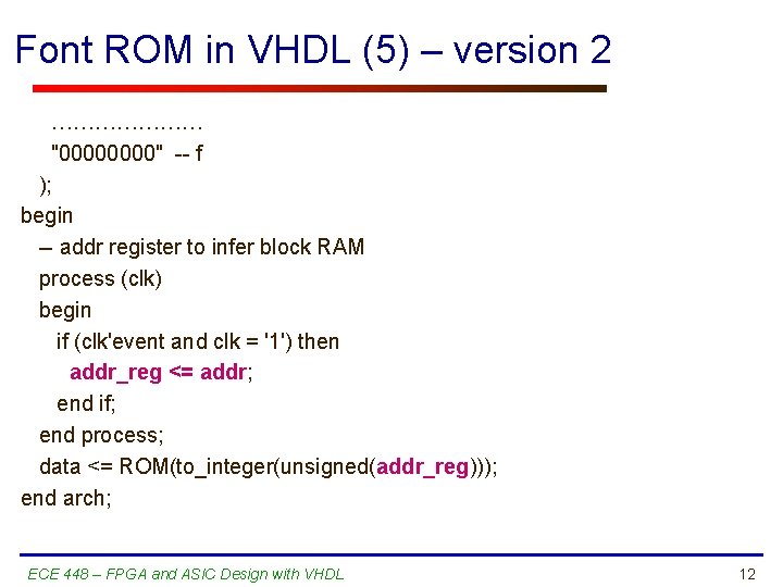 Font ROM in VHDL (5) – version 2 ………………… "0000" -- f ); begin