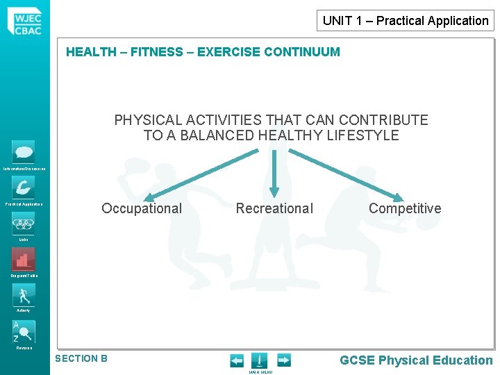 UNIT 1 – Practical Application HEALTH – FITNESS – EXERCISE CONTINUUM PHYSICAL ACTIVITIES THAT