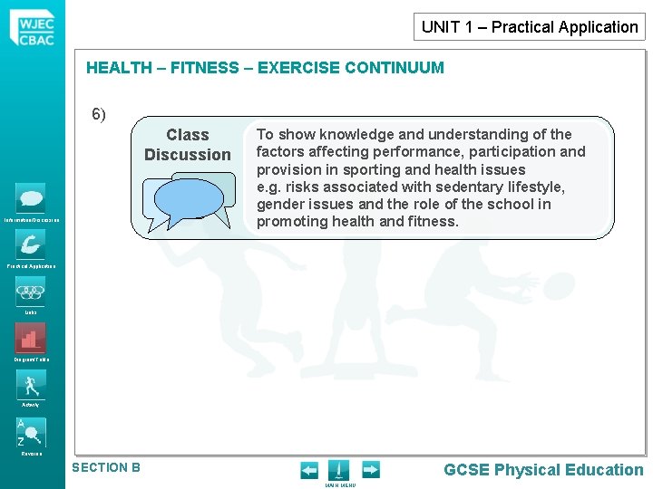 UNIT 1 – Practical Application HEALTH – FITNESS – EXERCISE CONTINUUM 6) Class Discussion