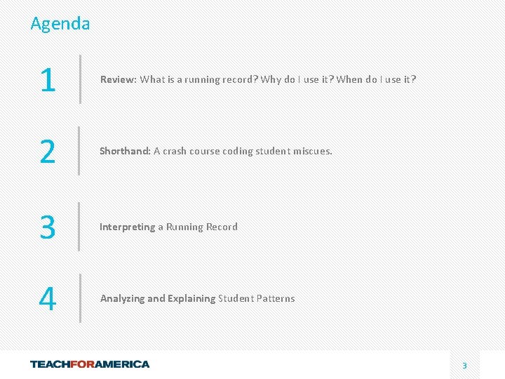 Agenda 1 Review: What is a running record? Why do I use it? When