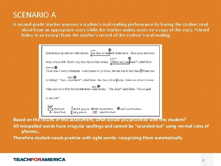 SCENARIO A A second-grade teacher assesses a student's oral reading performance by having the