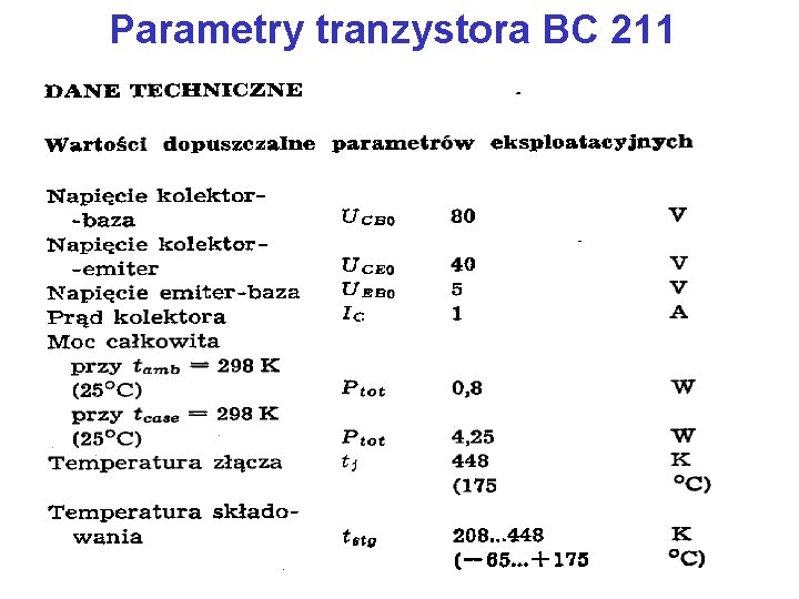 Parametry tranzystora BC 211 