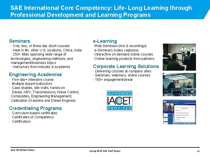 SAE International Core Competency: Life- Long Learning through Professional Development and Learning Programs Seminars