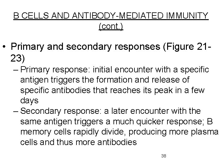 B CELLS AND ANTIBODY-MEDIATED IMMUNITY (cont. ) • Primary and secondary responses (Figure 2123)