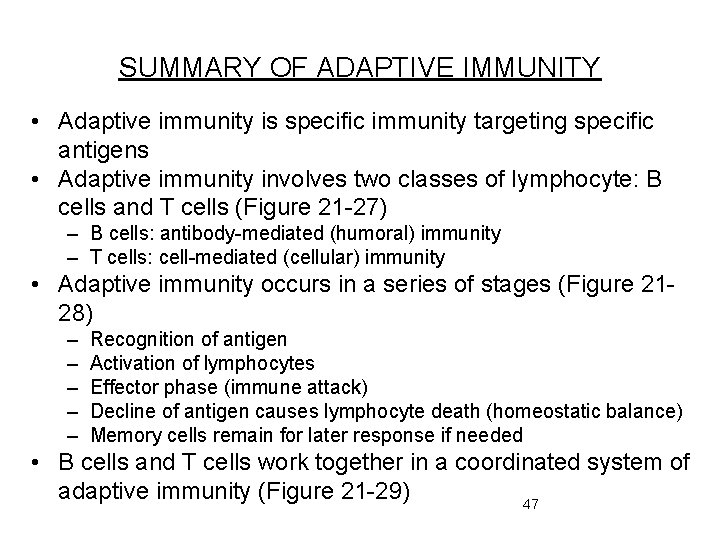 SUMMARY OF ADAPTIVE IMMUNITY • Adaptive immunity is specific immunity targeting specific antigens •