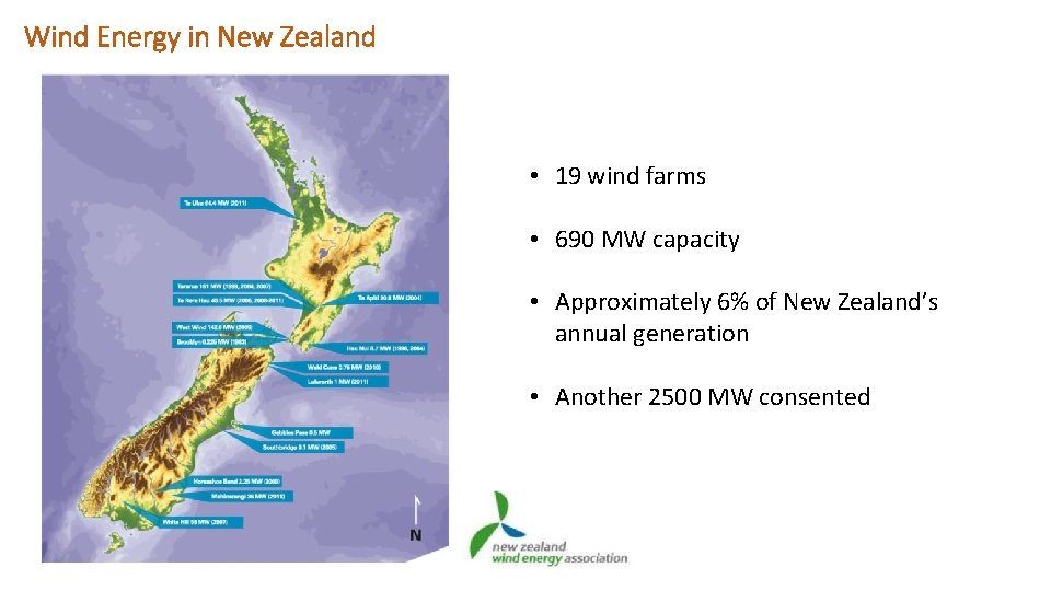 Wind Energy in New Zealand • 19 wind farms • 690 MW capacity •