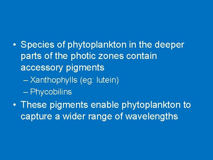  • Species of phytoplankton in the deeper parts of the photic zones contain