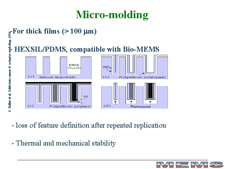 Micro-molding C. Keller et al, Solid state sensor & actuator workshop, 1994 -For thick