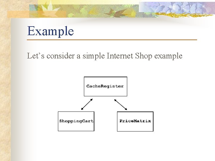 Example Let’s consider a simple Internet Shop example 