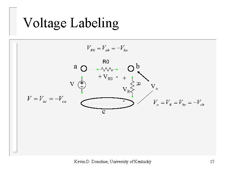 Voltage Labeling a V b + VR 0 - + VR Vo - c