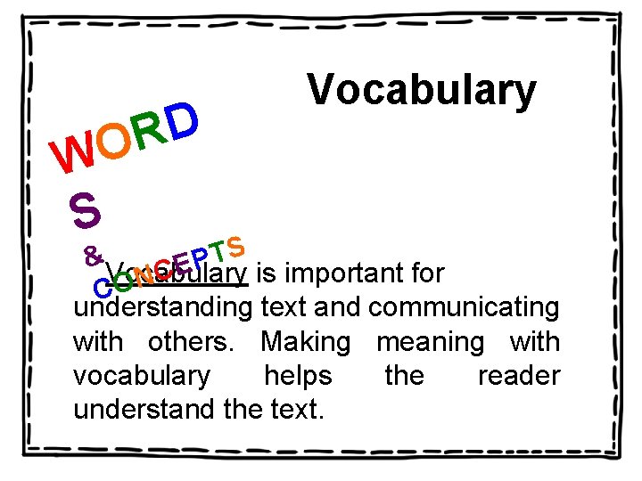 D R O W S Vocabulary S T &Vocabulary is important for P E