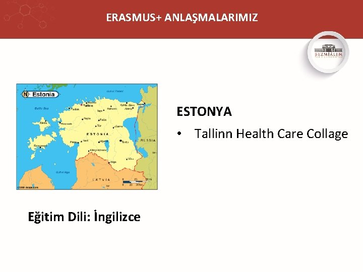 ERASMUS+ ANLAŞMALARIMIZ ESTONYA • Tallinn Health Care Collage Eğitim Dili: İngilizce 