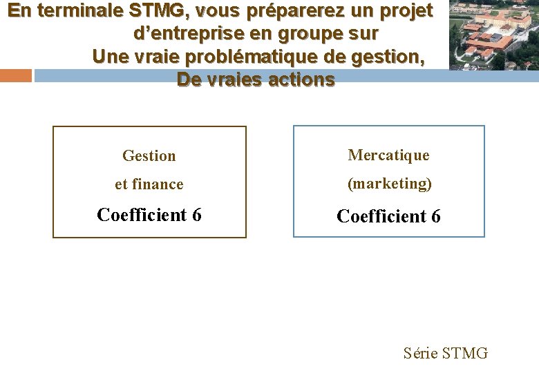 En terminale STMG, vous préparerez un projet d’entreprise en groupe sur Une vraie problématique