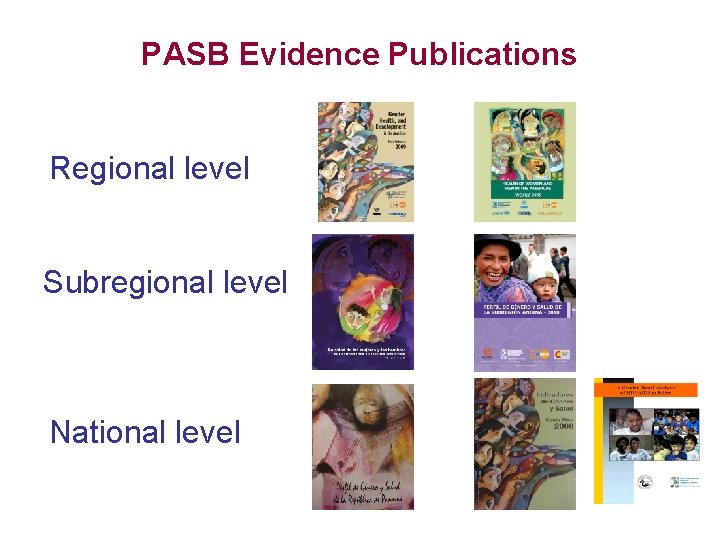 PASB Evidence Publications Regional level Subregional level National level 