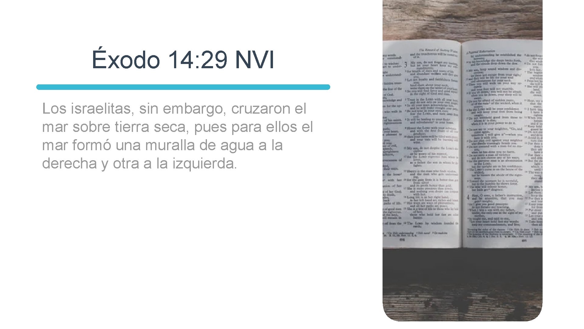 Éxodo 14: 29 NVI Los israelitas, sin embargo, cruzaron el mar sobre tierra seca,