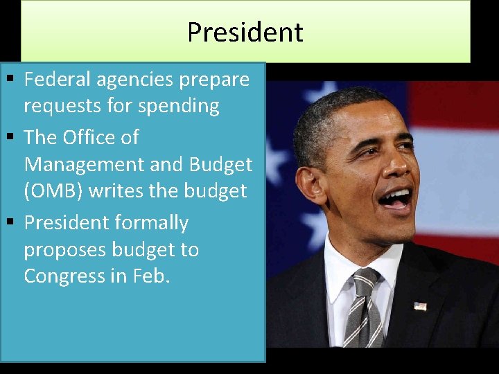 President § Federal agencies prepare requests for spending § The Office of Management and