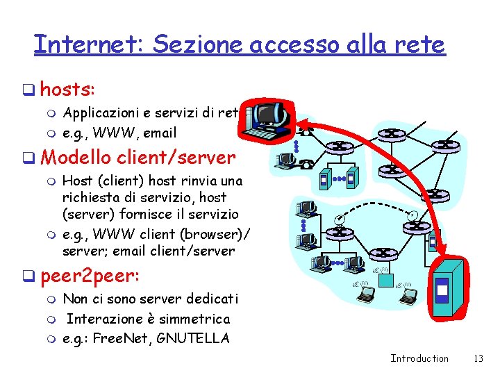 Internet: Sezione accesso alla rete q hosts: m m Applicazioni e servizi di rete