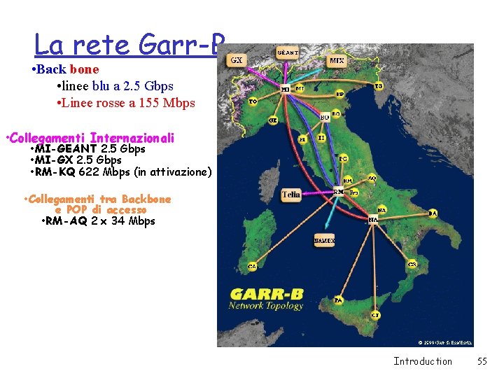 La rete Garr-B • Back bone • linee blu a 2. 5 Gbps •