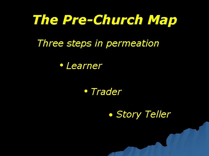 The Pre-Church Map Three steps in permeation • Learner • Trader • Story Teller