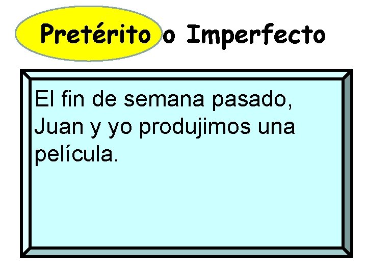 Pretérito o Imperfecto El fin de semana pasado, Juan y yo produjimos una película.