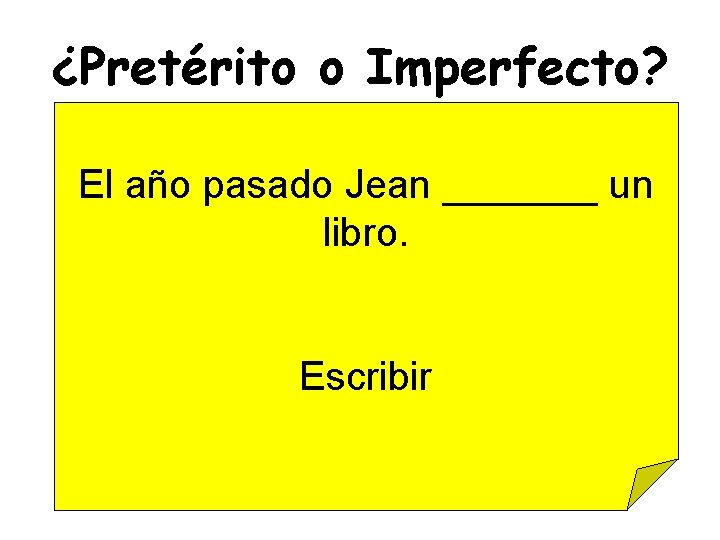 ¿Pretérito o Imperfecto? El año pasado Jean _______ un libro. Escribir 
