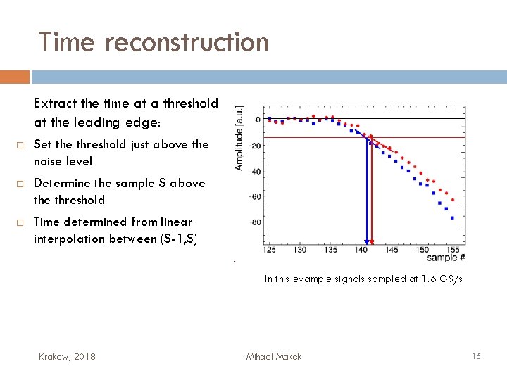 Time reconstruction Extract the time at a threshold at the leading edge: Set the