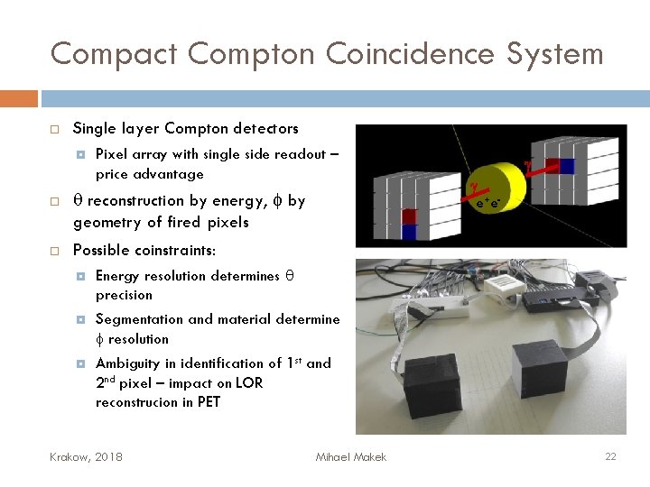 Compact Compton Coincidence System Single layer Compton detectors Pixel array with single side readout