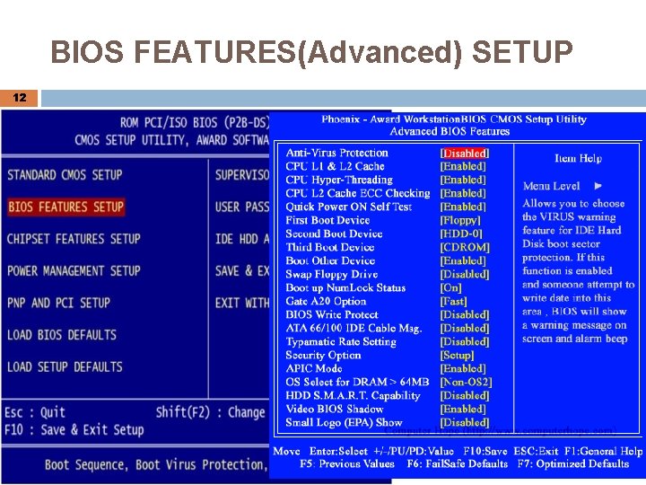 BIOS FEATURES(Advanced) SETUP 12 