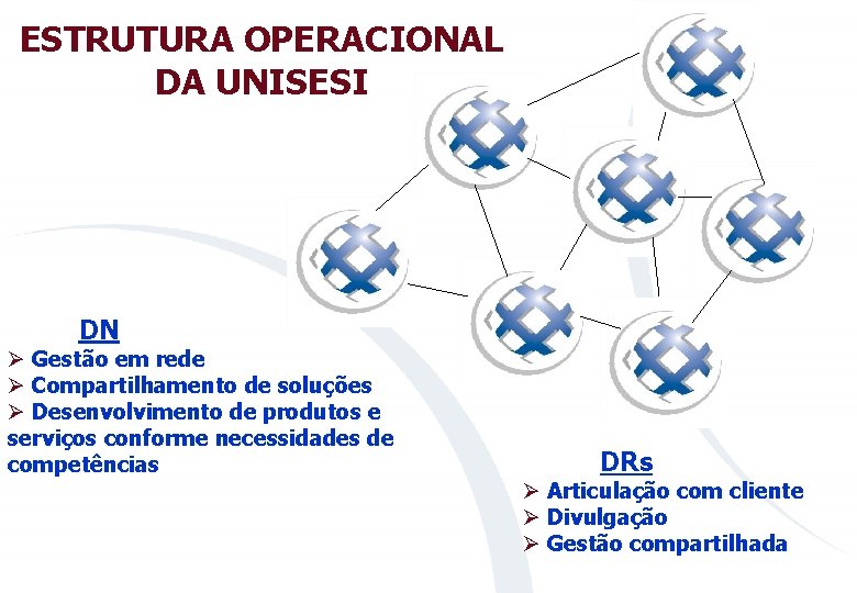 ESTRUTURA OPERACIONAL DA UNISESI DN Ø Gestão em rede Ø Compartilhamento de soluções Ø