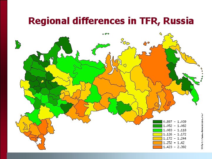 Regional differences in TFR, Russia 