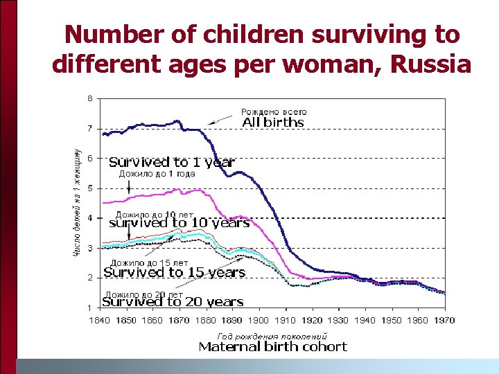 Number of children surviving to different ages per woman, Russia 