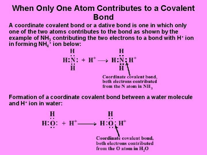 When Only One Atom Contributes to a Covalent Bond A coordinate covalent bond or