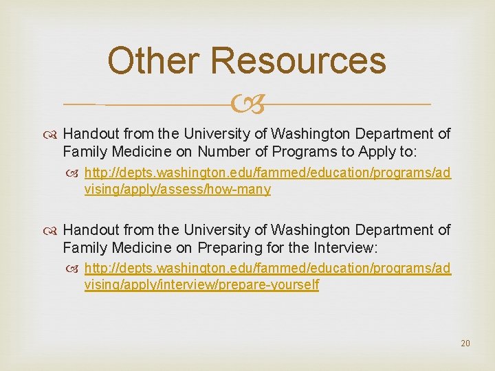 Other Resources Handout from the University of Washington Department of Family Medicine on Number