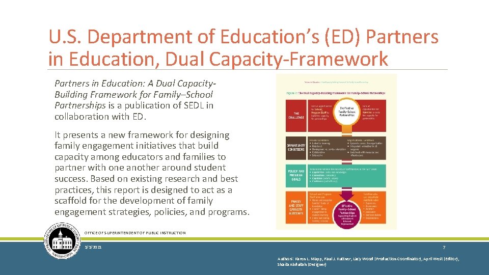 U. S. Department of Education’s (ED) Partners in Education, Dual Capacity-Framework Partners in Education: