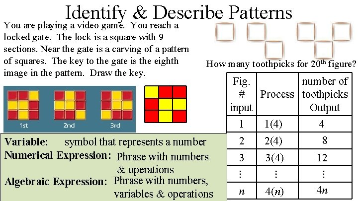 Identify & Describe Patterns You are playing a video game. You reach a locked Identify & Describe Patterns You are playing a video game. You reach a locked