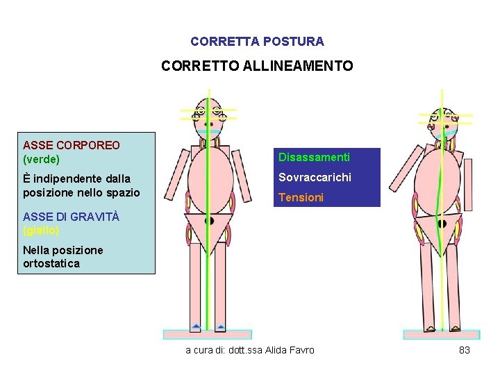  CORRETTA POSTURA CORRETTO ALLINEAMENTO ASSE CORPOREO (verde) È indipendente dalla posizione nello spazio