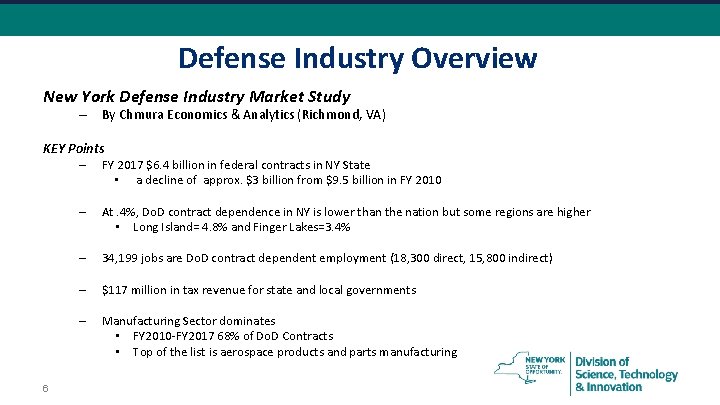 Defense Industry Overview New York Defense Industry Market Study – By Chmura Economics &