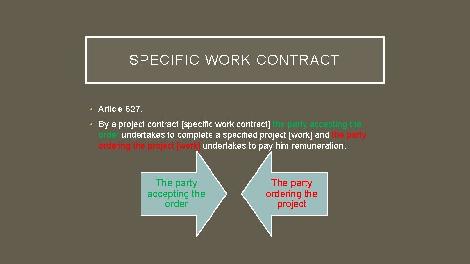 SPECIFIC WORK CONTRACT • Article 627. • By a project contract [specific work contract]