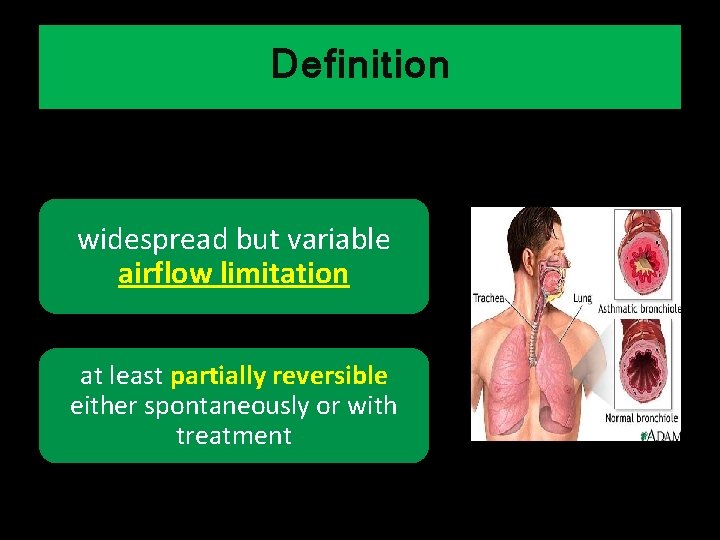 Definition widespread but variable airflow limitation at least partially reversible either spontaneously or with