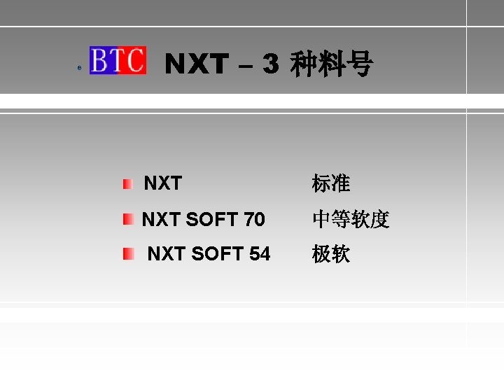 ® NXT – 3 种料号 NXT 标准 NXT SOFT 70 中等软度 NXT SOFT 54