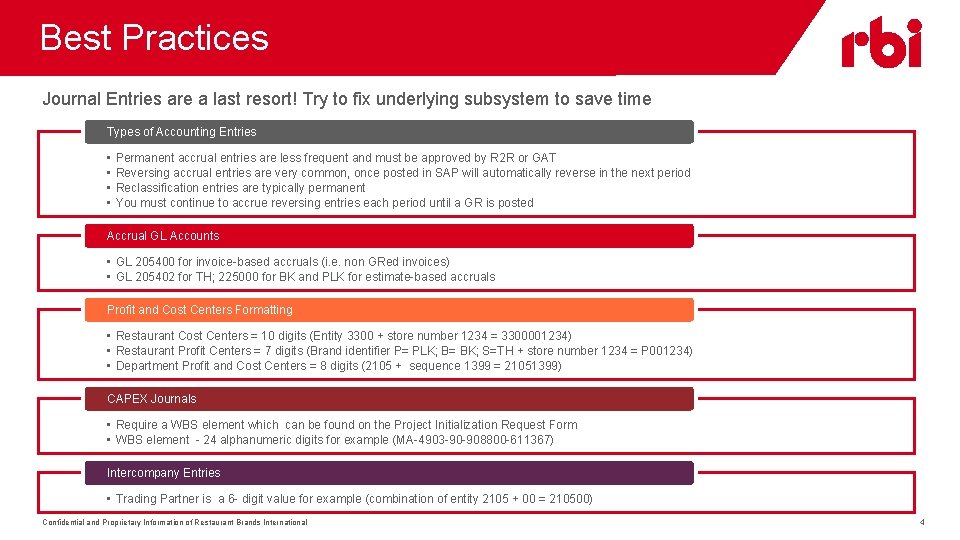 Best Practices Journal Entries are a last resort! Try to fix underlying subsystem to