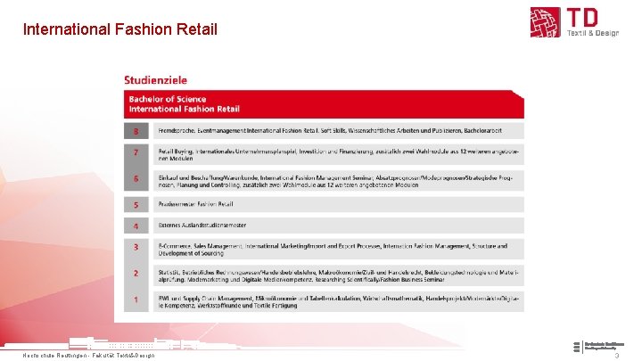 International Fashion Retail Hochschule Reutlingen - Fakultät Textil&Design 3 